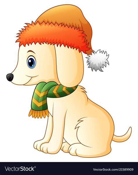 Cartoon dog wearing a scarf and santa hat Vector Image