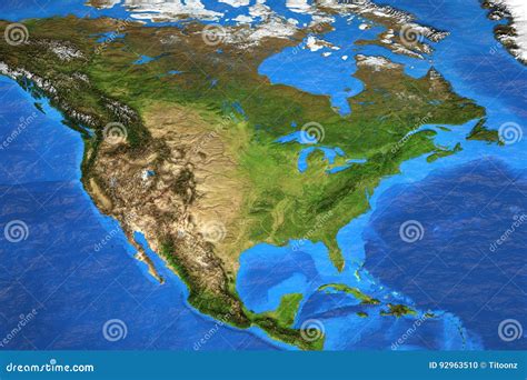 High Resolution World Map Focused on North America Stock Photo - Image of angle, landscape: 92963510