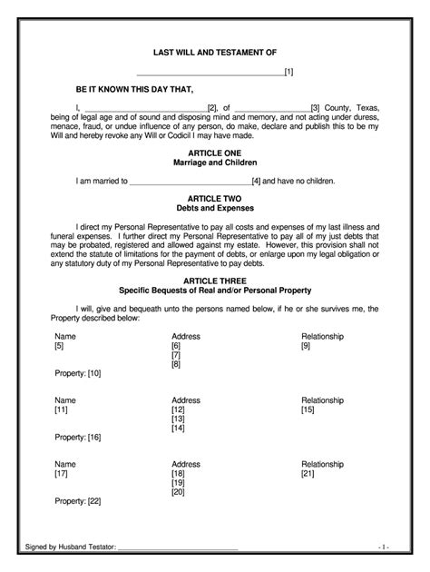 Last Will And Testament Texas - Fill Online, Printable, Fillable, Blank | pdfFiller