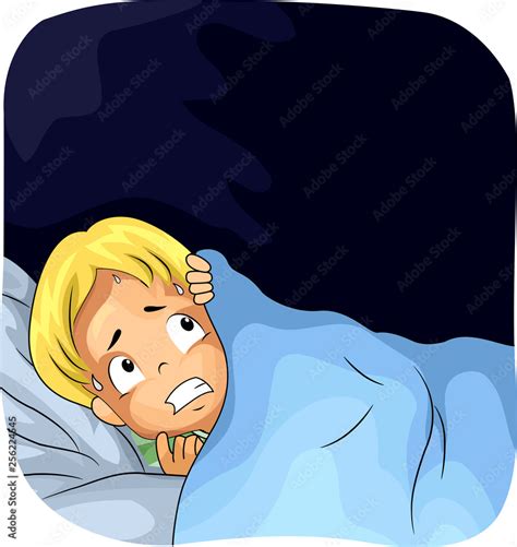 Kid Boy Bed Scared Dark Illustration Stock Vector | Adobe Stock