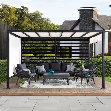 Sunjoy Sandy 10 ft. x 12 ft. Modern Steel Pergola with White Adjustable ...