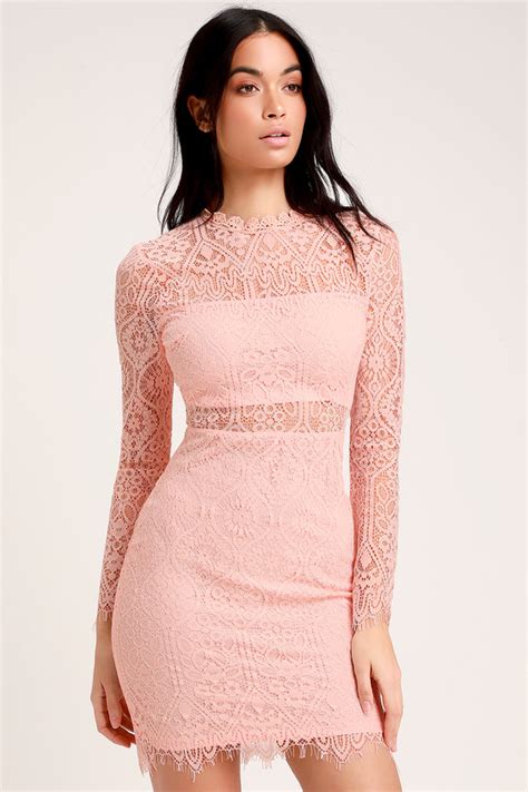 Sexy Blush Pink Dress - Blush Lace Dress - Long Sleeve Lace Dress - Lulus