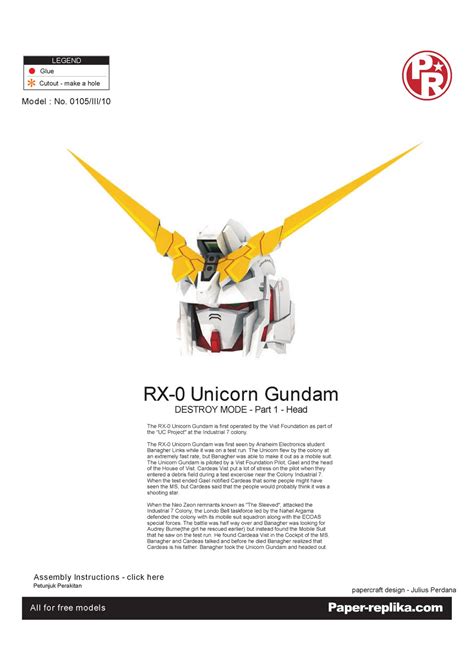 Geek's Republic: Unicorn Gundam by paper-replika [Part 1 Head]