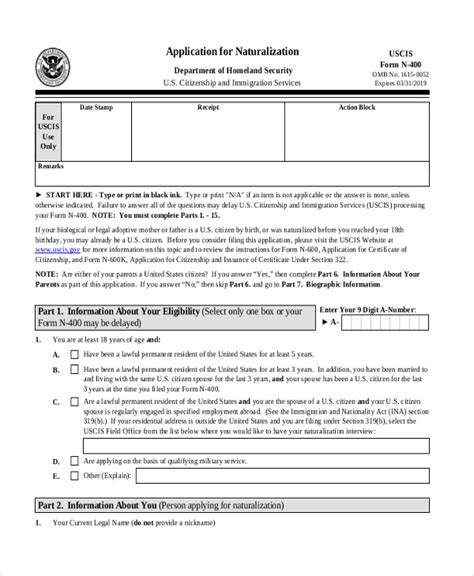 Fillable Usa Citizenship Application Form - Printable Forms Free Online