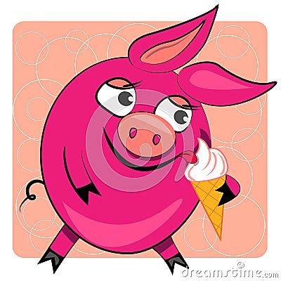 Cartoon Pig Eating Ice Cream. Illustration | CartoonDealer.com #22428239