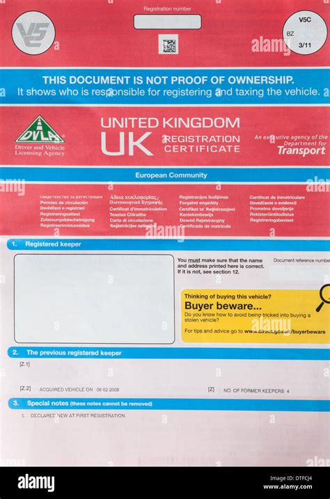 DVLA vehicle registration certificate Stock Photo - Alamy