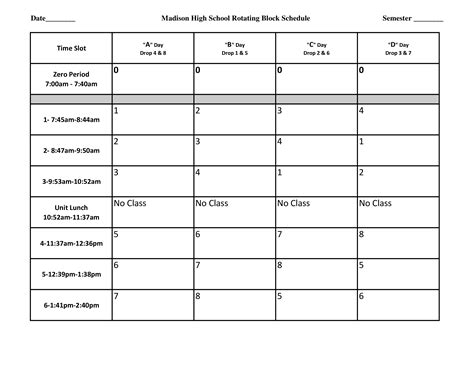 Blank High School Schedule | Templates at allbusinesstemplates.com