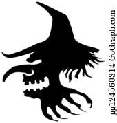 1 Witch Head Flying Stencil Black Clip Art | Royalty Free - GoGraph