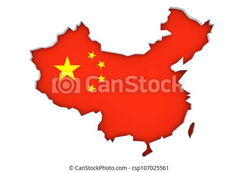 Peoples republic of china map red flag background 3d illustration. | CanStock