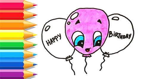 How to Draw Happy Birthday Balloons Easy | Cute Happy Birthday Balloons ...