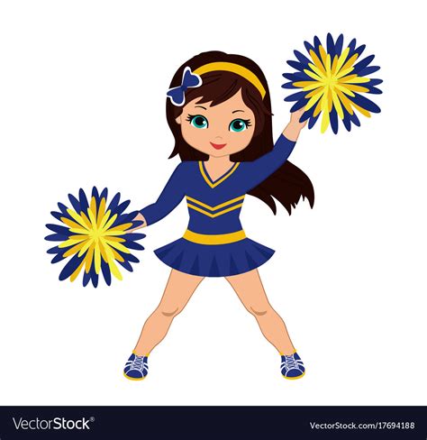 Cheerleader in blue yellow uniform with pom pom Vector Image