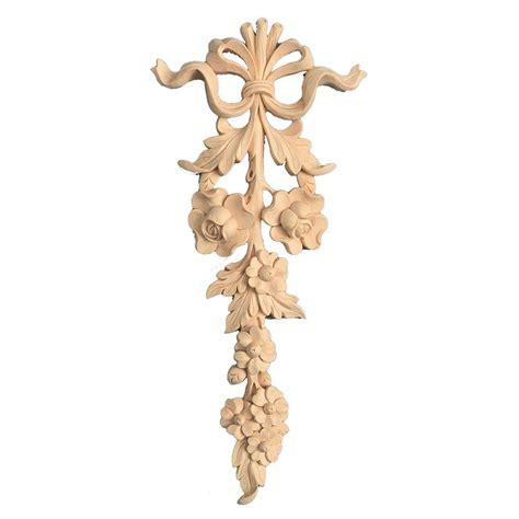 14-1/4" High x 6-5/8" Wide x 1" Deep Hand Carved Unfinished White Hardwood Applique | Wood ...