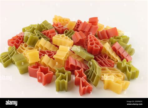 Tricolour Christmas pasta shapes isolated on a white background Stock ...