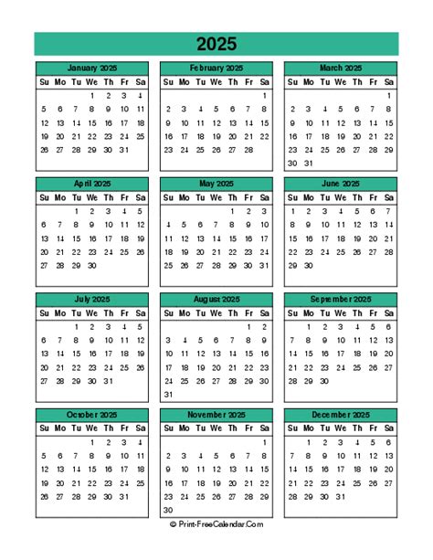 Download Editable Calendar 2025 Sunday Start (PDF, Word, Excel ...