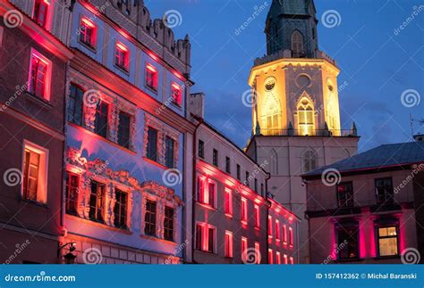 Iluminated Old Town in Lublin Stock Photo - Image of landmark ...