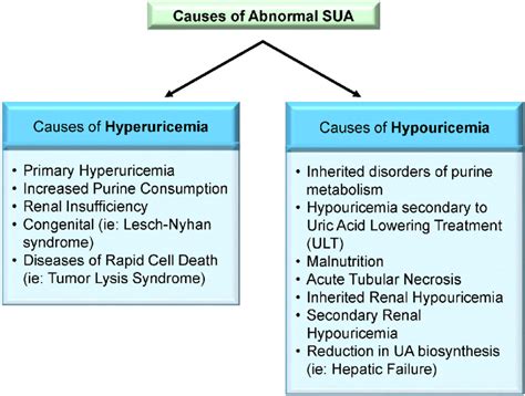 Causes of Abnormal Serum Uric Acid (SUA). Both causes of abnormal high ...