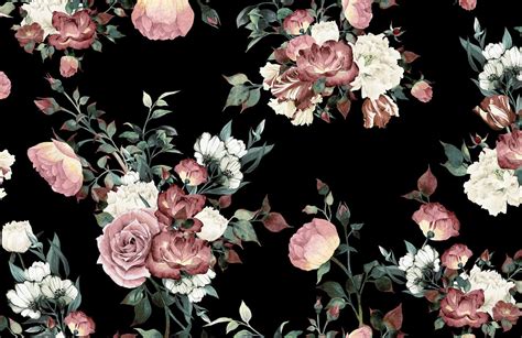 Vintage Pink & Cream Dark Floral Wallpaper Mural | Hovia UK | Floral wallpaper iphone, Vintage ...