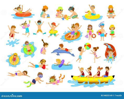 Children Summer Vacation. Kids Playing Sand Around Water On Beach Cartoon Vector | CartoonDealer ...