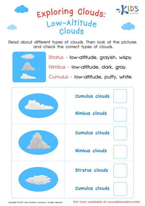 Types Of Clouds Worksheet