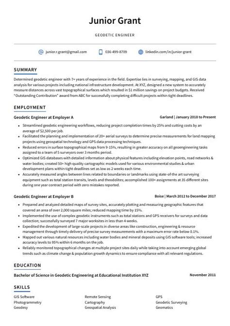 Geodetic Engineer Resume (CV) Example and Writing Guide