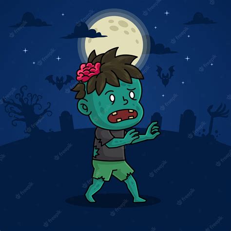 Premium Vector | Cute cartoon of male zombie in halloween night