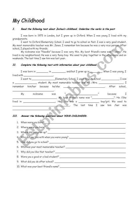 My Childhood - ESL worksheet by Irokesen