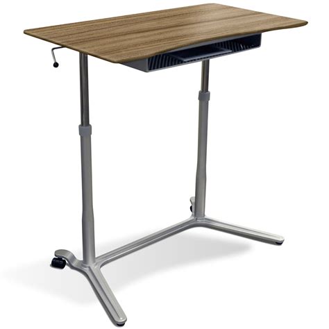 Mobile Sit & Stand Desk - Adjustable Height, Walnut | DCG Stores