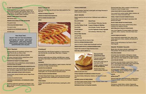 Panera Boxed Lunch Printable Menu