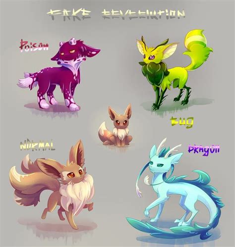 Fake Eevee Evolutions • Pokemon concept art. LOVE the Dragon type, with its Kirin antlers ...