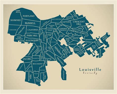 Mapa Moderno De La Ciudad - Ciudad De Louisville Kentucky De Los E.E.U.U. Con Relincho ...