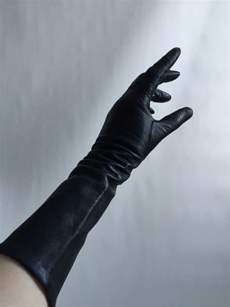 Vintage leather gloves. Long black gloves. Long leather