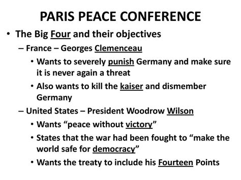 PARIS PEACE CONFERENCE AND THE TREATY OF VERSAILLES - ppt download