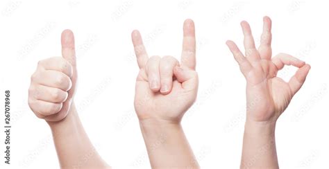 hand gesture set - thumbs up - sign of the horns - ok Stock Photo | Adobe Stock