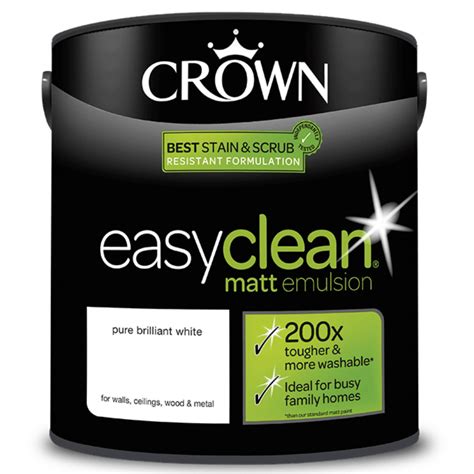 Crown Pure Brilliant White Easy Clean Matt Emulsion Paint 2.5 Litres ...