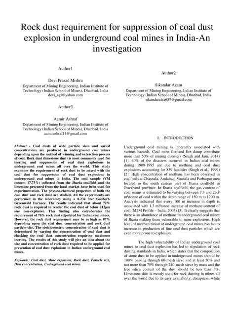 (PDF) Rock dust requirement for suppression of coal dust explosion in ...