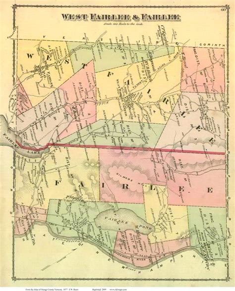 West Fairlee and Fairlee Towns, Vermont 1877 Old Town Map Reprint ...