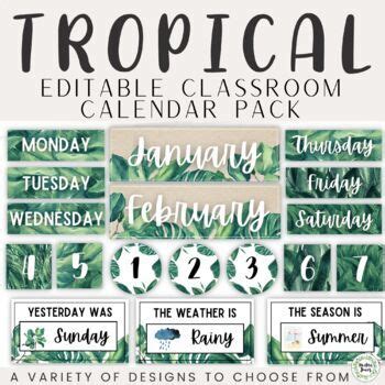 Tropical Classroom Calendar Display Pack EDITABLE by Mr and Mrs Jones