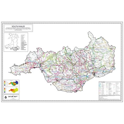 South Wales County Paper Wall Map