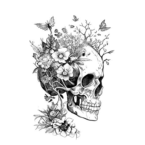 Premium Vector | A skull with flowers and butterflies.