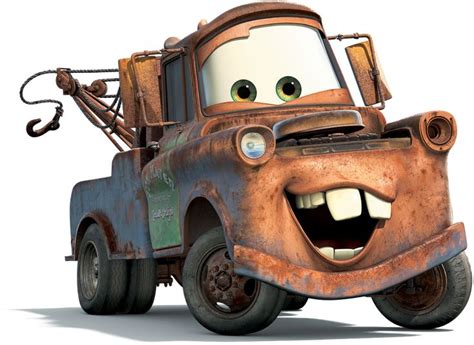 the character mater from cars is smiling