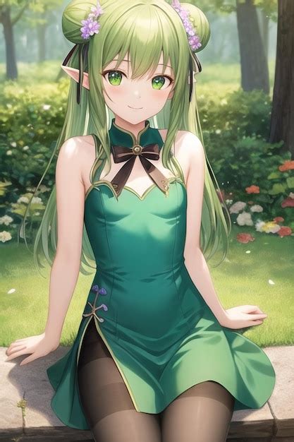 Premium AI Image | Anime girl in a green dress