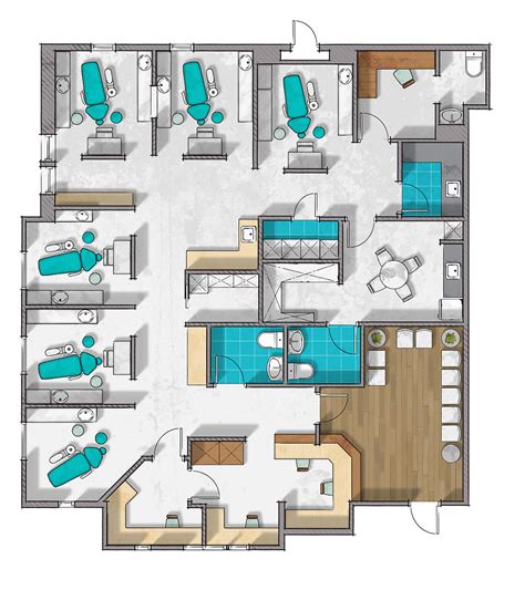 Dental clinic floor plan rendering by Alberto Talens Fernández at Coroflot.com