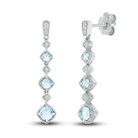 Natural Aquamarine Dangle Earrings 1/20 ct tw Diamonds Sterling Silver ...