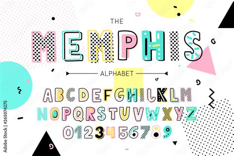 Memphis font and alphabet. Vector type with colorful abstract letters ...