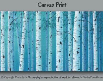 Aspen Trees 3 Piece Wall Art Canvas Triptych, Teal Blue Gray & White, Wall Pictures for Dining ...