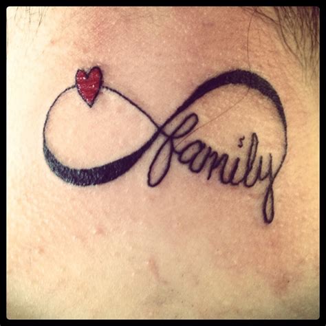 Tiny Red Heart and Family Infinity Tattoo On Back