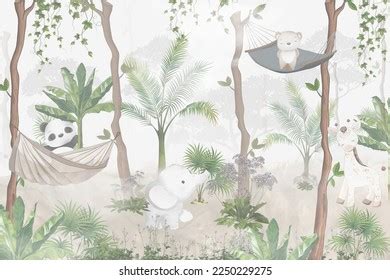 Cute Animals Wallpaper Design Kids Rooms- Stock Illustration 2250229275 | Shutterstock