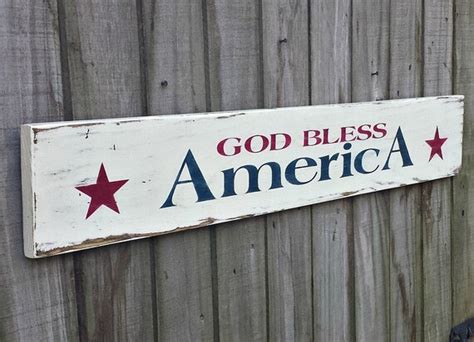 Americana Patriotic God Bless America Solid Wood Sign 4th