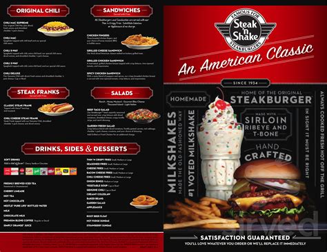 Steak n shake menu in Beaumont, Texas, USA