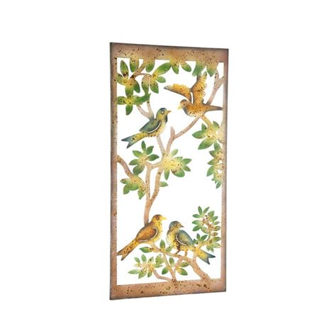 Vibrant Birds On Tree Rustic Metal Wall Art, 90cm | Dalisay